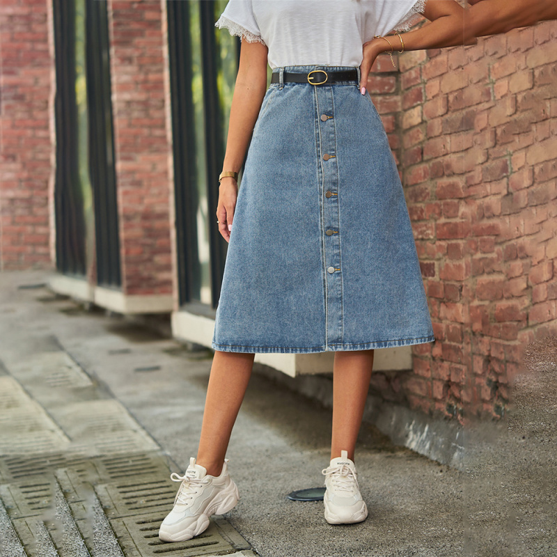 A-Line Skirt Midi - Rok Midi Denim Slimming Serbaguna dengan