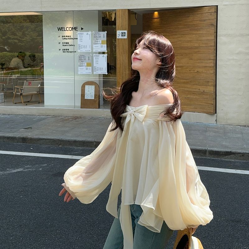Off Shoulder Top - Kemeja Lengan Puff Gaya Prancis Wanita