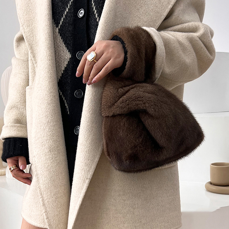 Women'S Real Y2K Fashion - Tas Selempang Bulu Mink Wanita 2026,