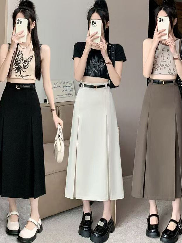 A-Line Skirt Midi - Rok Setelan Ukuran Besar Pinggang Tinggi