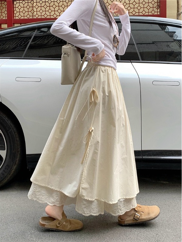 A-Line Skirt Midi - Rok Midi A-Line Berenda Pinggang Tinggi
