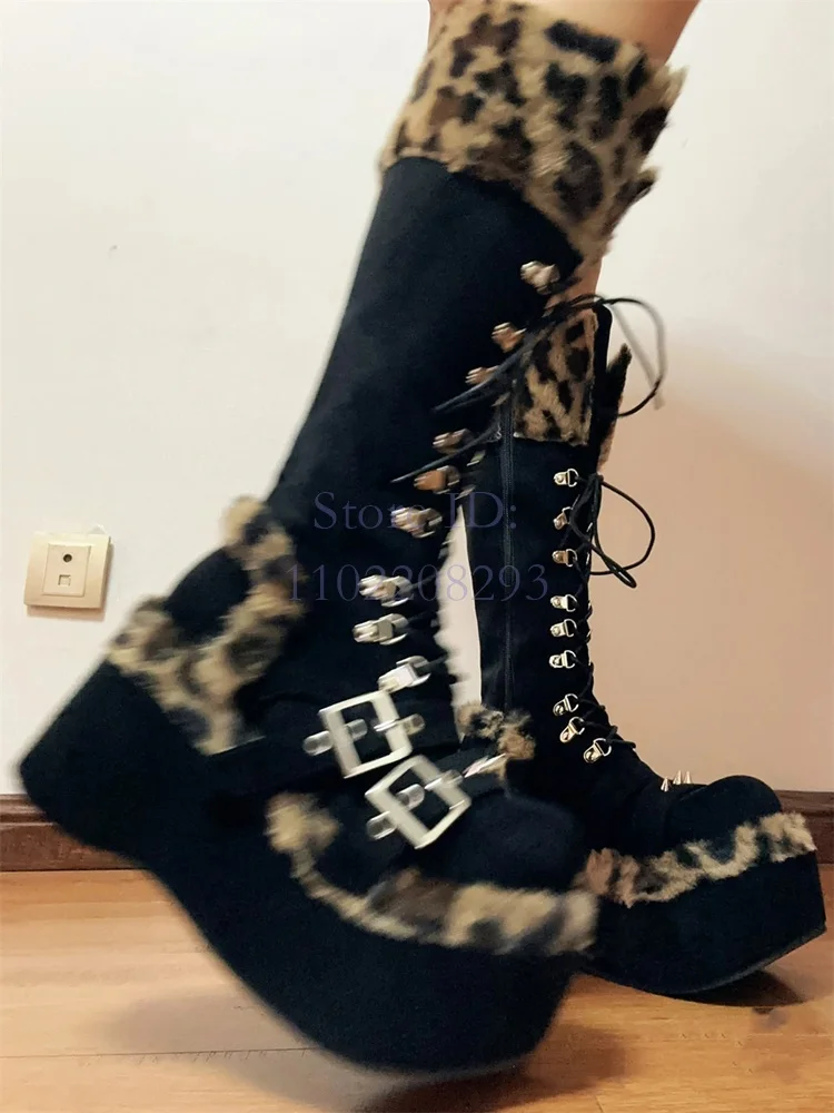 Women'S Fashion Boots 2025 - Sepatu bot selutut bulu macan tutul