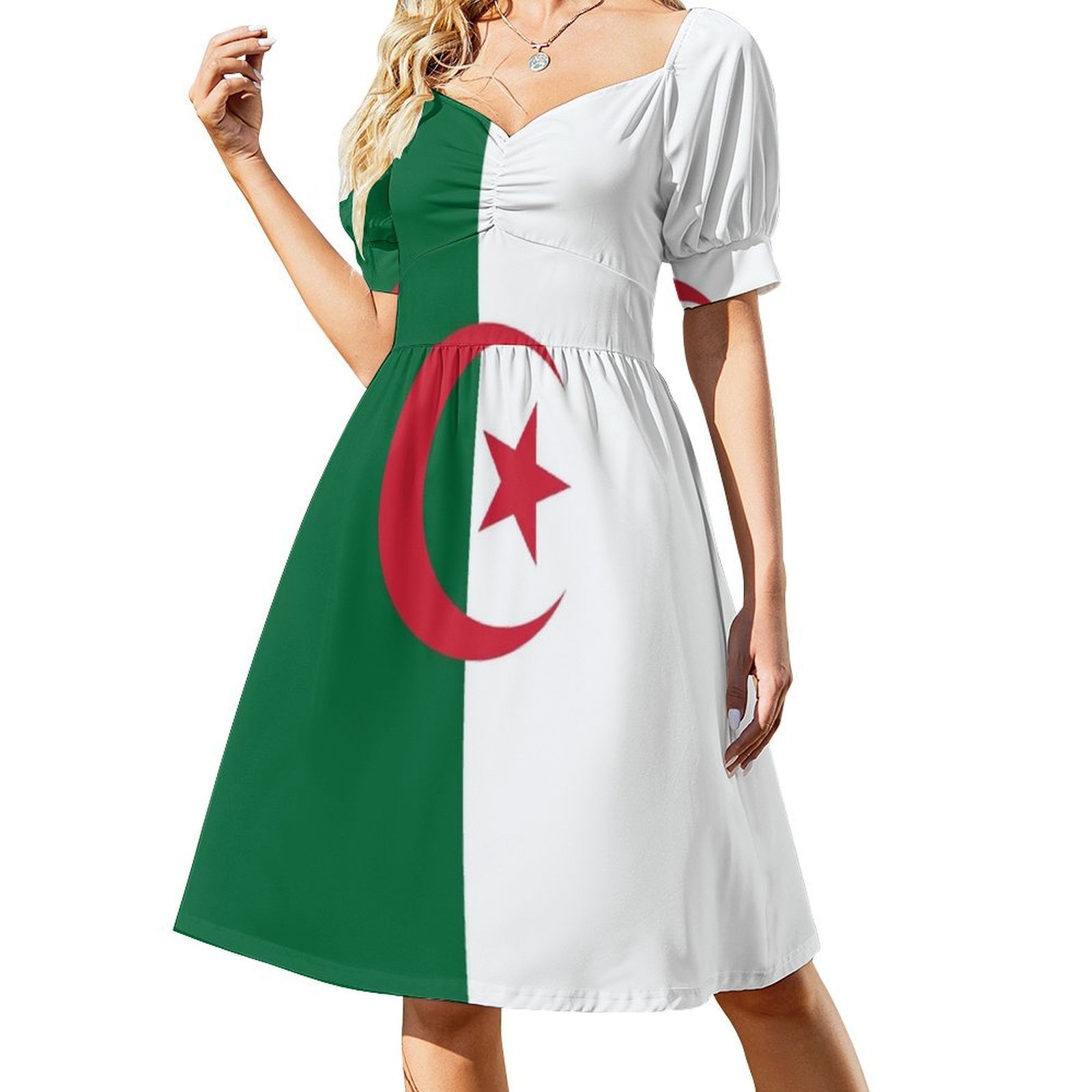 Women Fashion Gown - Gaun Boho Chic Bergaya Bendera Aljazair,