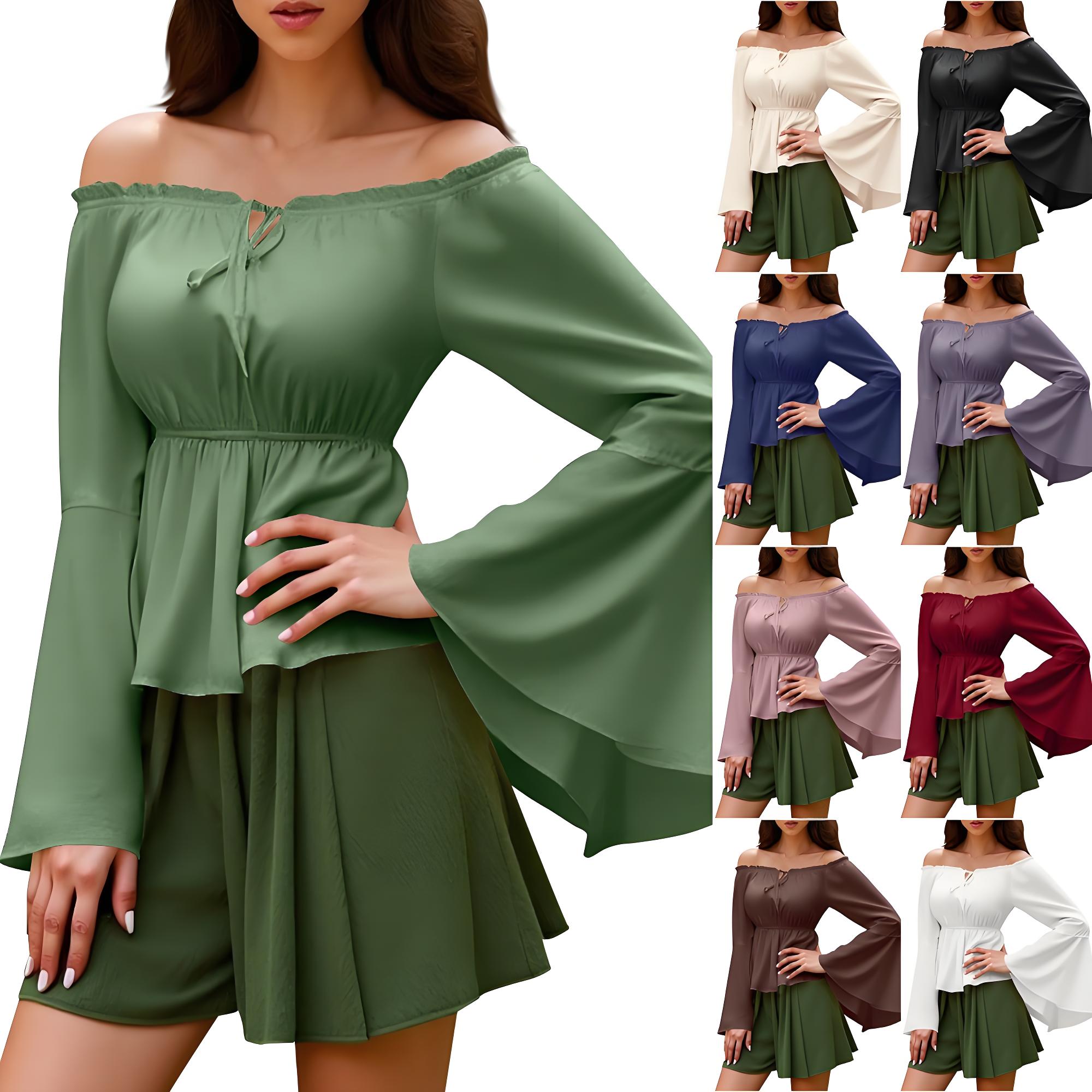Off Shoulder Top - Blus Renaisans Wanita Petani Lengan Terbuka