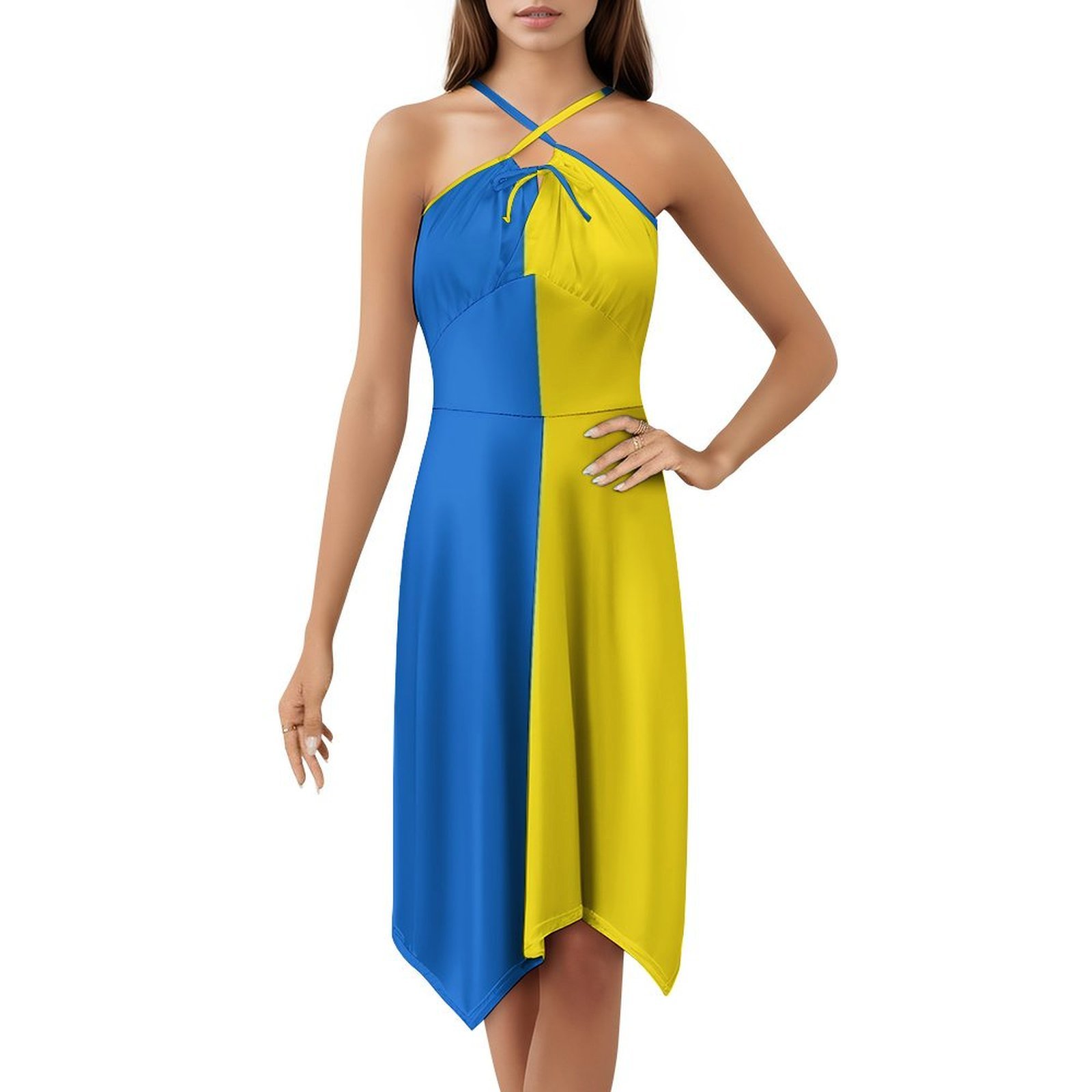 Smocked Dress Women - Gaun Smock Bermotif Bendera Ukraina Untuk