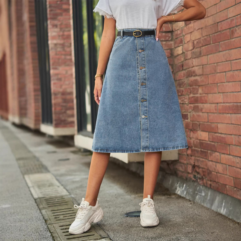 Rok Midi Denim Slimming Serbag - A-Line Skirt Midi ulasan dan harga