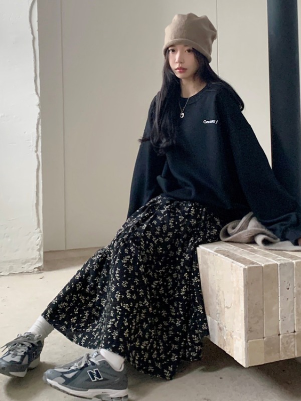 Rok Midi Longgar Motif Bunga P - A-Line Skirt Midi ulasan dan harga