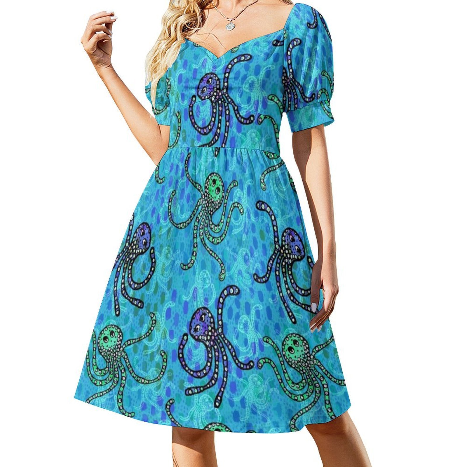 Gaun Boho Chic Pola Gurita War - Women Fashion Gown ulasan dan harga