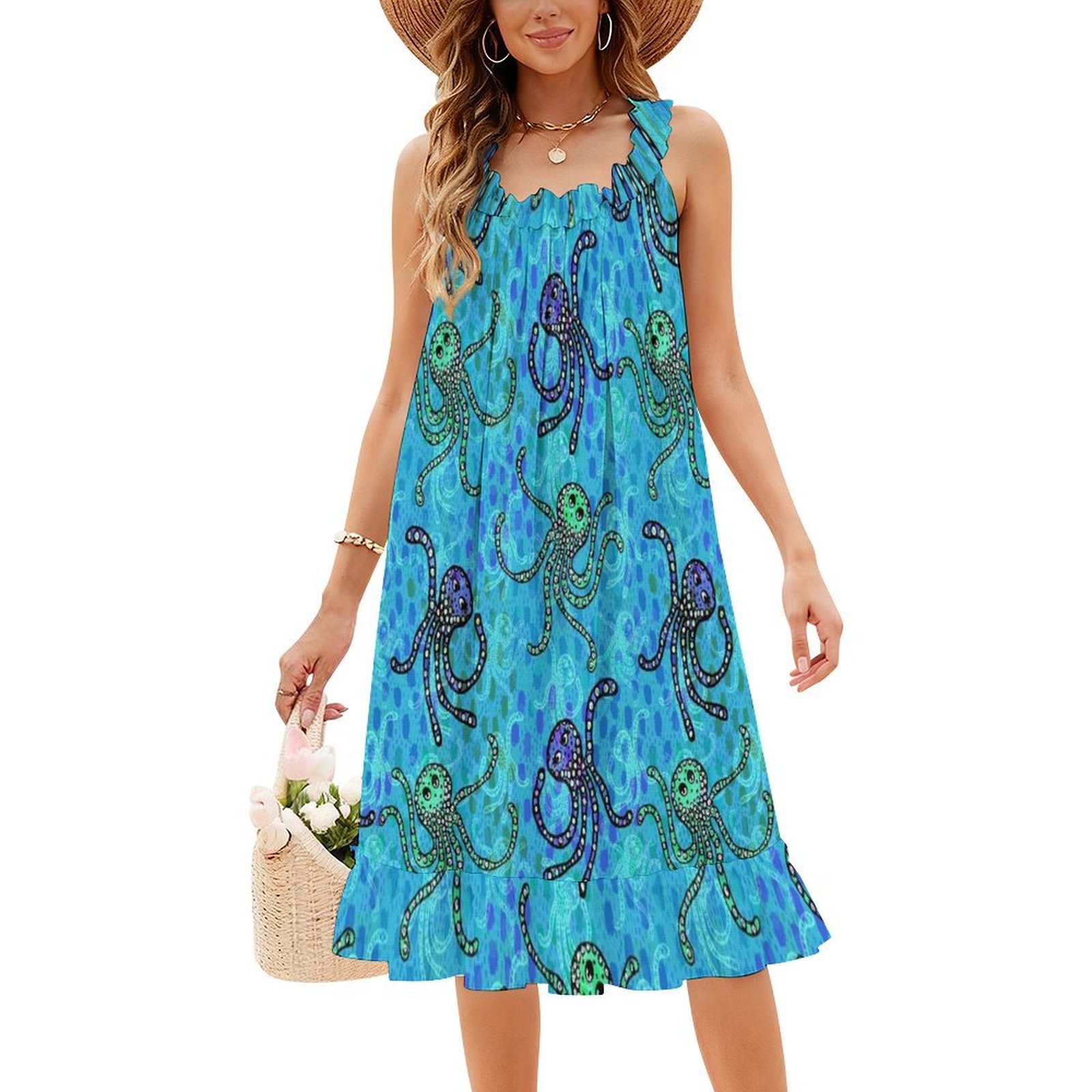 Gaun Boho Chic Pola Gurita War - Women Fashion Gown ulasan dan harga