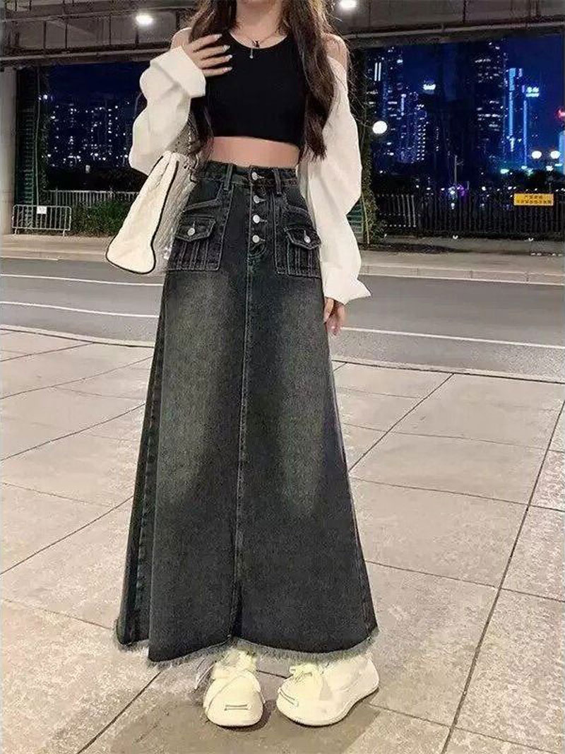 Rok Denim Midi A-Line Pinggang - A-Line Skirt Midi ulasan dan harga