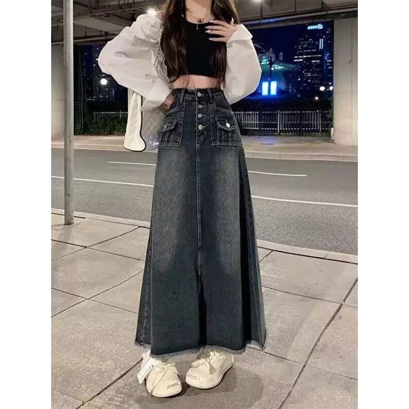 Rok Denim Midi A-Line Pinggang - A-Line Skirt Midi ulasan dan harga