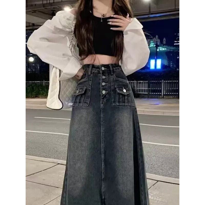 Rok Denim Midi A-Line Pinggang - A-Line Skirt Midi ulasan dan harga