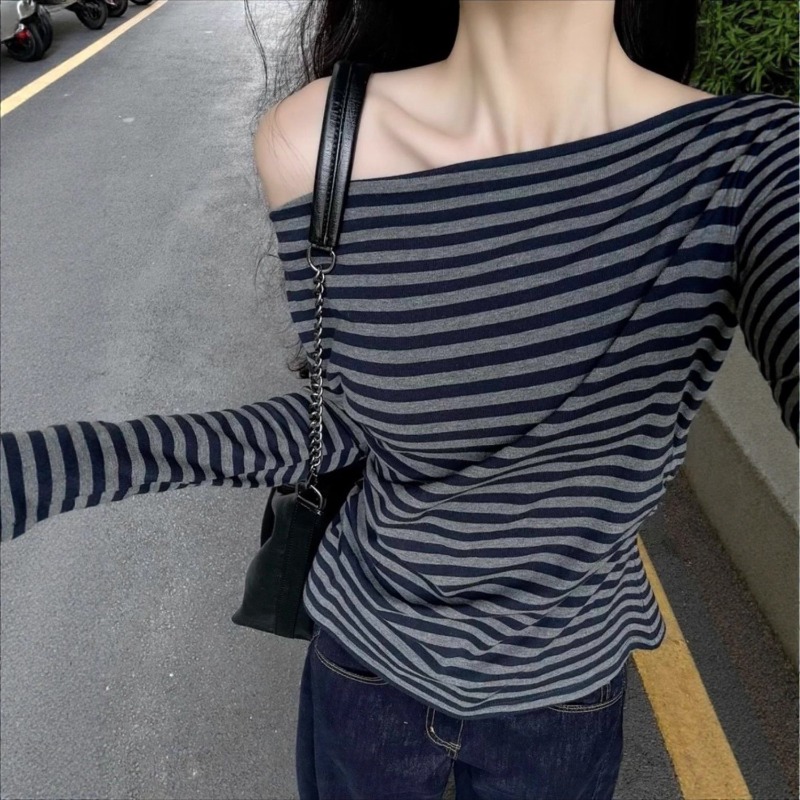 Atasan Wanita Vintage Bergaris - Off Shoulder Top ulasan dan harga