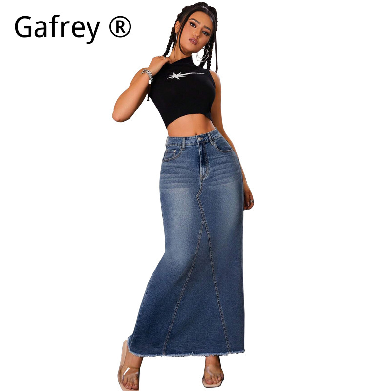 Rok Midi Denim Wanita Pinggang - A-Line Skirt Midi ulasan dan harga