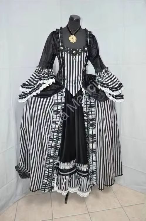Kostum Gaun Bergaris Hitam Put - Women Fashion Gown ulasan dan harga