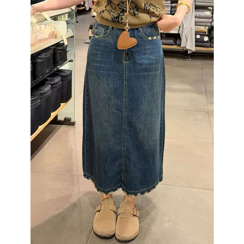 Rok Denim Bordir Ruffle Hem Wa - A-Line Skirt Midi ulasan dan harga