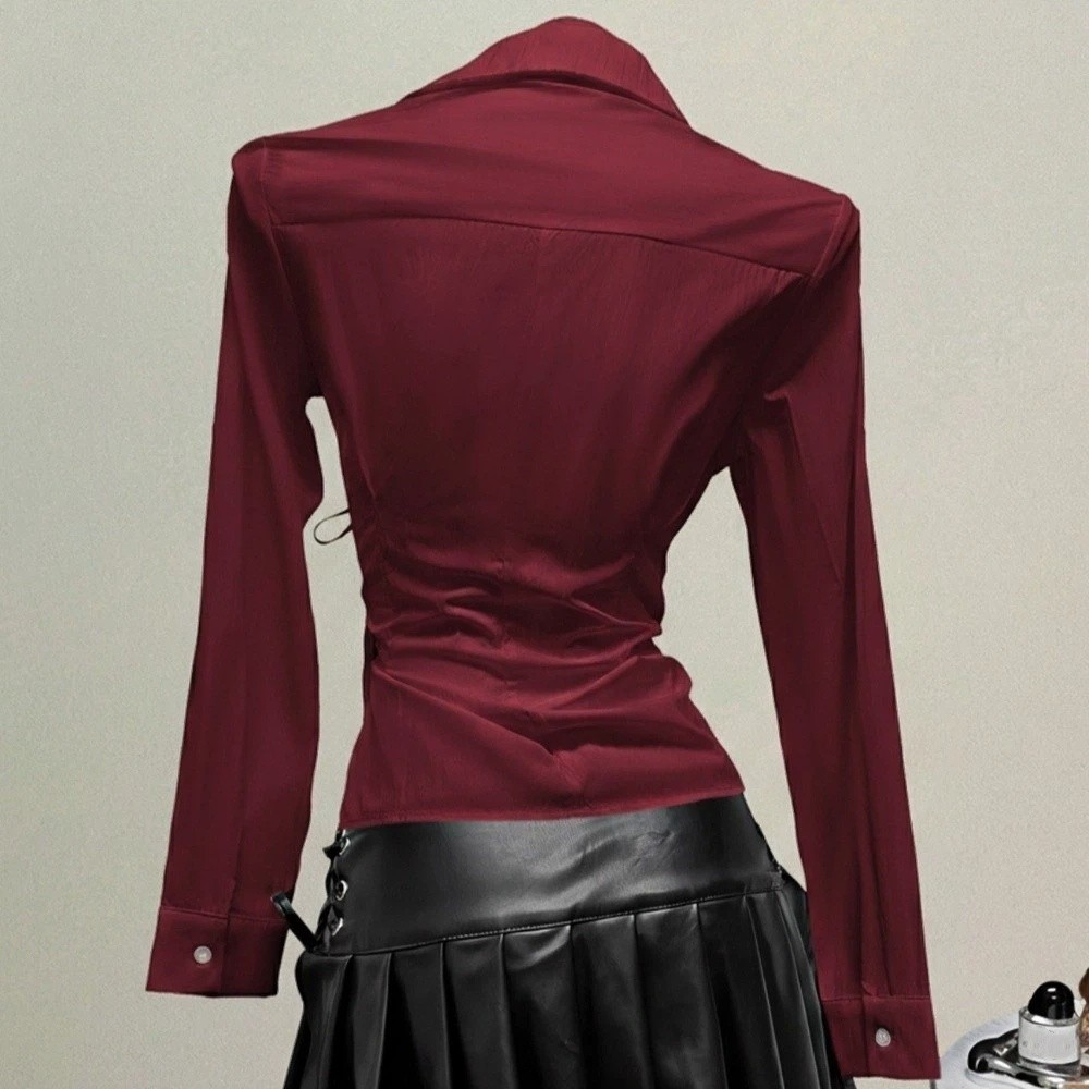 Kemeja Slim Fit Lengan Panjang - Women'S Y2K Fashion Aesthetic ulasan dan harga