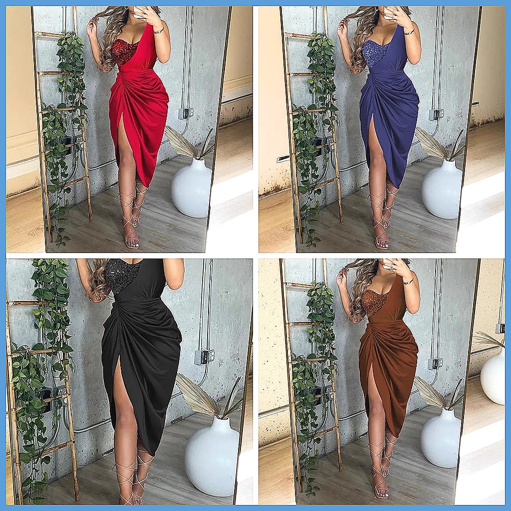Gaun Panjang Satu Bahu Berpaye - Smocked Dress Women ulasan dan harga